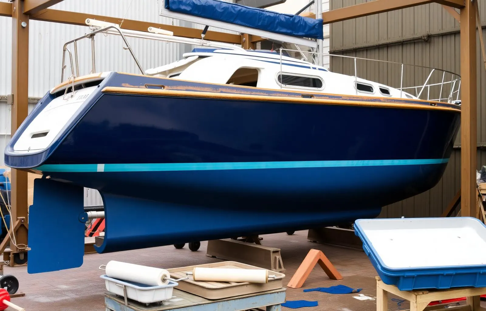 Hull anode and antifouling on a Thames cruiser being inspected